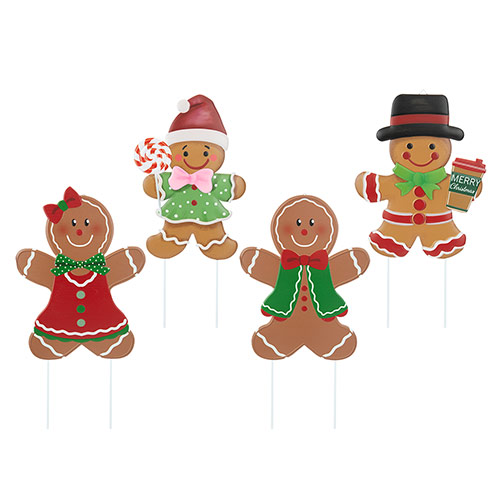 Assorted Large Gingerbread Man Christmas Metal Garden Stake Sign Product Image