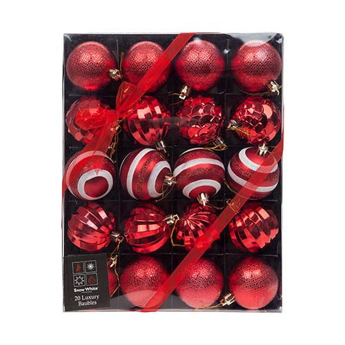 Assorted Luxury Red Christmas Baubles - Pack of 20 Product Image