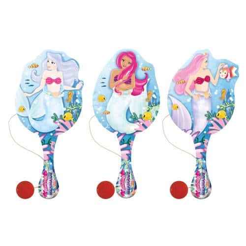 Assorted Mermaid Wooden Paddle Bat With Ball 22cm