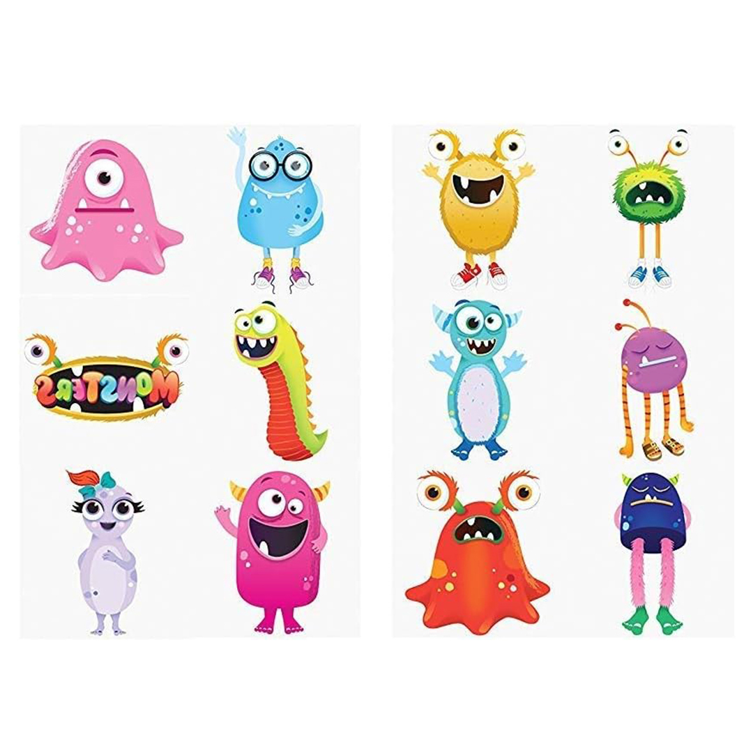 Assorted Monster Mini Temporary Transfer Tattoo Stickers - Pack of 12