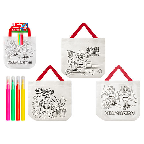 Assorted Naughty Elf Colour Your Own Mini Tote Bag Product Image