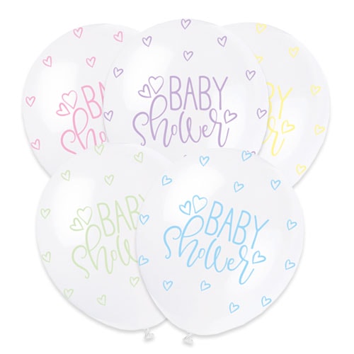 Assorted Pastel Baby Shower Print Pearlised Biodegradable Latex Helium Balloons 30cm / 12in - Pack of 5 Product Gallery Image