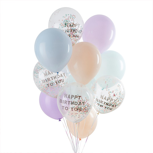 Assorted Pastel Colour Happy Birthday To You Latex Balloons 30cm / 12 in - Pack of 12 Product Gallery Image
