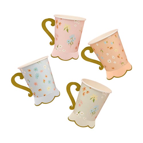 Assorted Pastel Floral Tea Party Paper Cups 250ml - Pack of 8