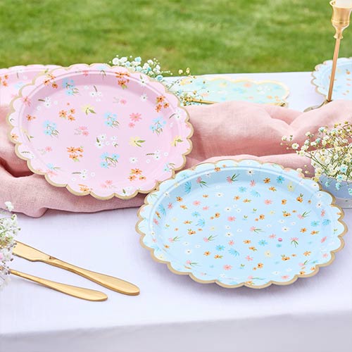 Assorted Pastel Floral Tea Party Round Scalloped Paper Plates 22cm - Pack of 8 Product Gallery Image