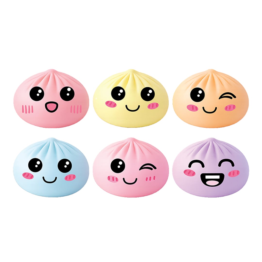 Assorted Pastel Kawaii Bao Dumpling Squishy Toy in Steamer Basket 5.5cm