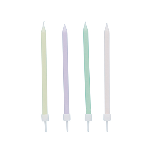 Assorted Pastel Skinny Birthday Candles with Holders - Pack of 12 Product Gallery Image