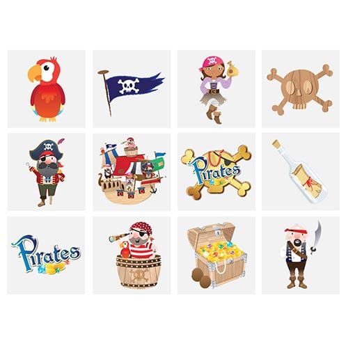 Assorted Pirate Mini Temporary Transfer Tattoo Stickers - Pack of 12 Product Image