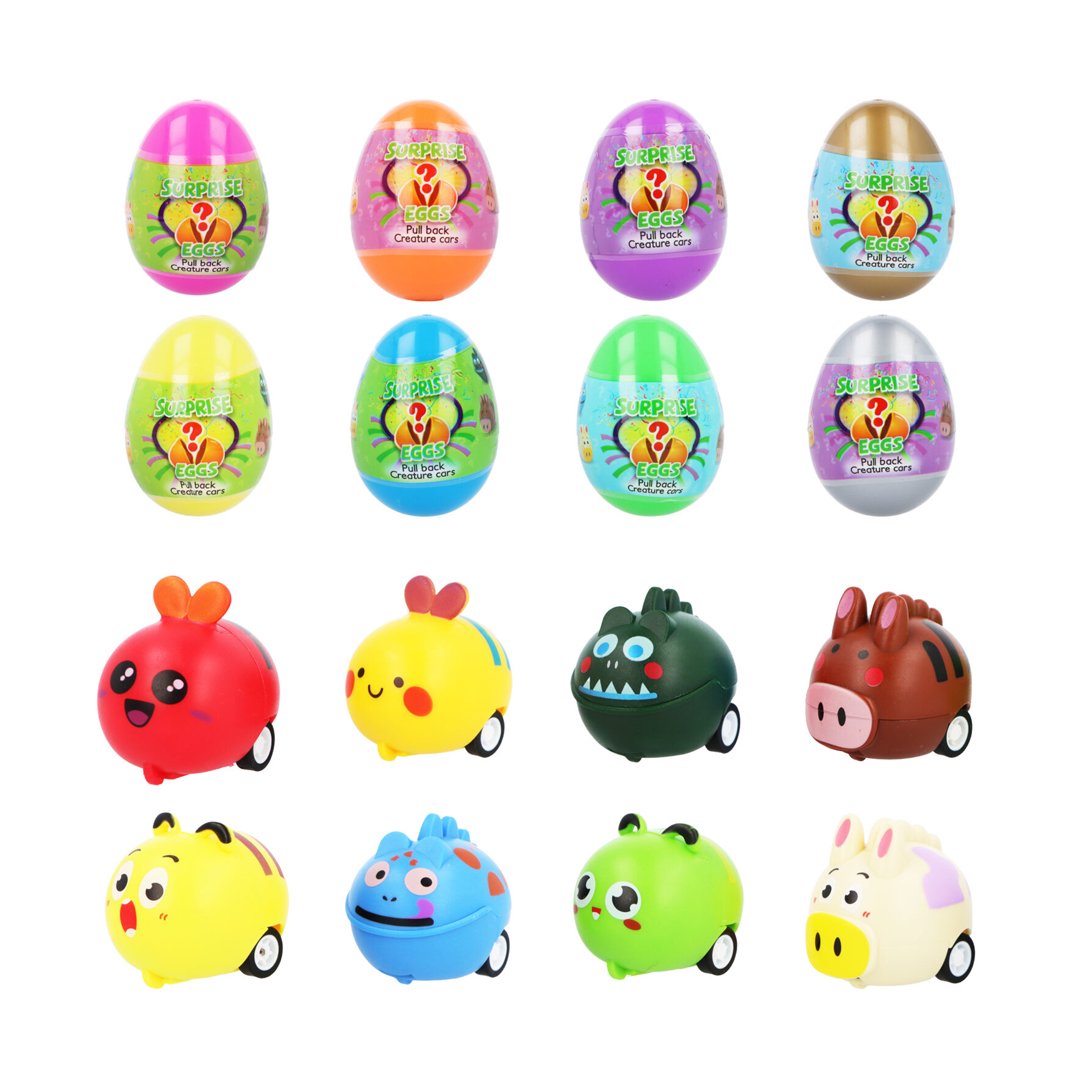 Assorted Pre-Filled Lucky Dip Egg with Mystery Pullback Animal Surprise Toy