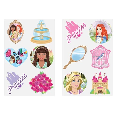Assorted Princess Mini Temporary Transfer Tattoo Stickers - Pack of 6