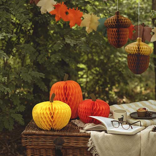 Assorted Pumpkin Halloween Paper Honeycomb Decorations - Pack of 3 Product Gallery Image