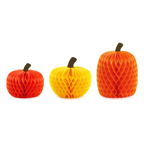 Assorted Pumpkin Halloween Paper Honeycomb Decorations - Pack of 3 Product Gallery Image