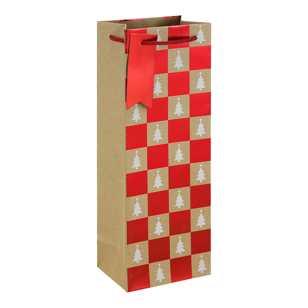 Assorted Red & Brown Kraft Christmas Bottle Gift Bags 35cm - Pack of 3 Product Gallery Image