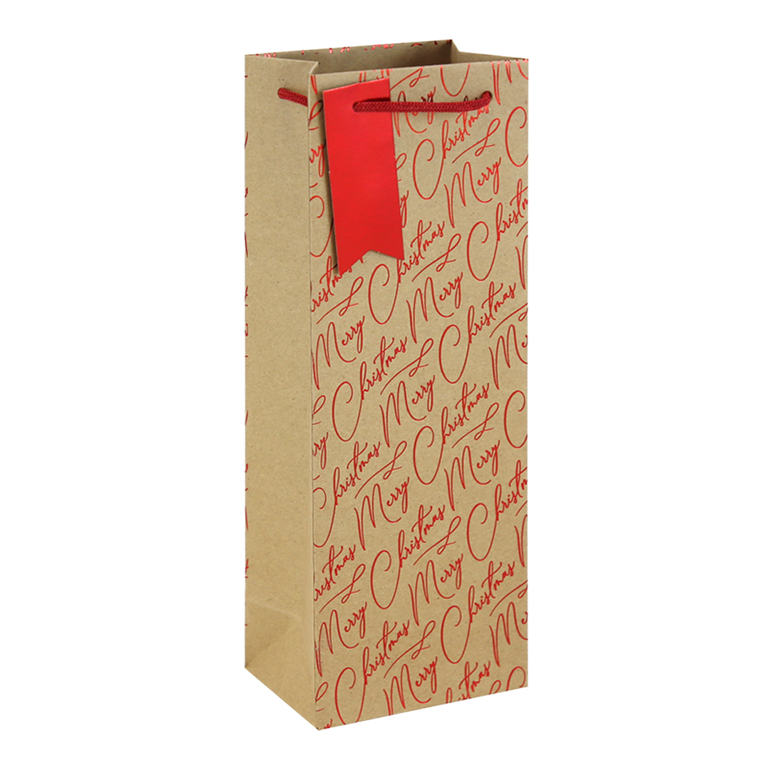 Assorted Red & Brown Kraft Christmas Bottle Gift Bags 35cm - Pack of 3 Product Gallery Image