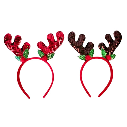 Assorted Reverse Sequin Antlers Christmas Headband Fancy Dress Accessory