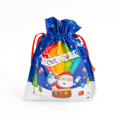 Assorted Santa Claus and Friends Festive Christmas Plastic Drawstring Gift Bags - Pack of 3 Product Gallery Image