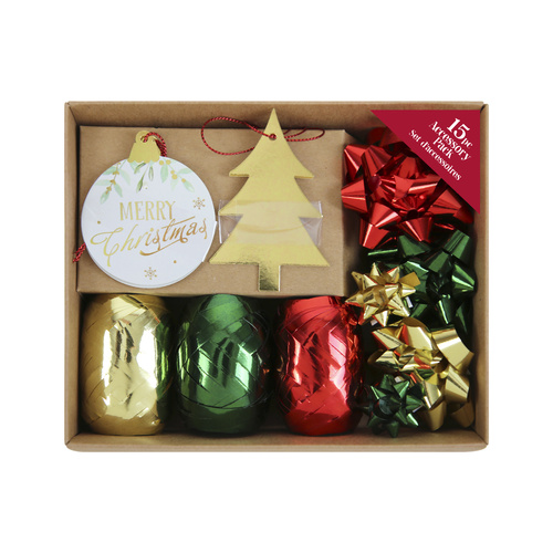 Assorted Traditional Christmas Tags & Ribbon Cops Accessories - Pack of 15 Product Image