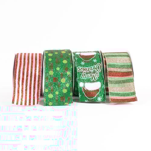 Assorted Traditional Red and Green Luxury Christmas Decorative Wired Ribbon Reels 3m - Pack of 12 Product Gallery Image