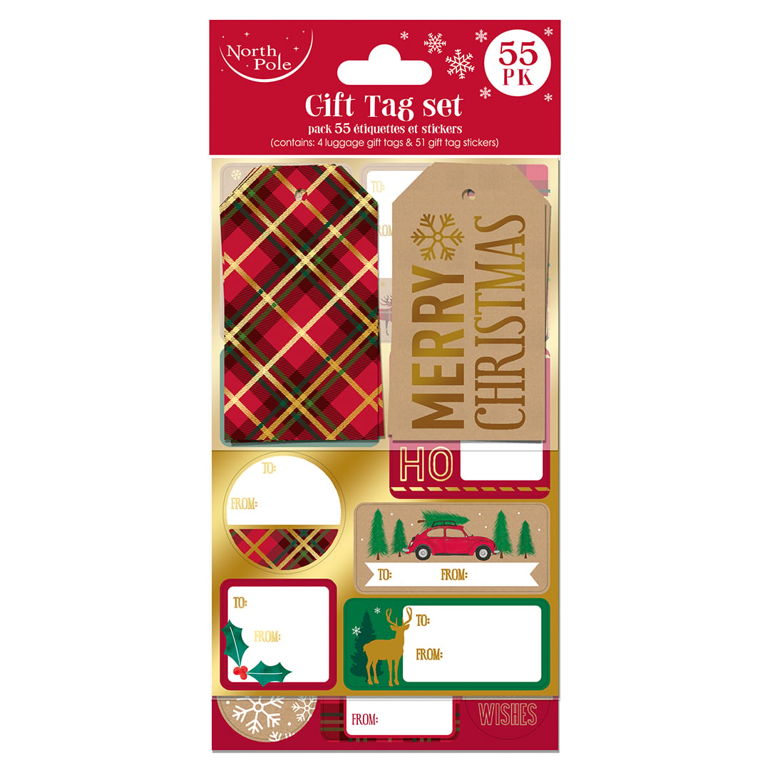 Assorted Traditional Tartan Christmas Gift Tags & Label Stickers - Pack of 55 Product Gallery Image