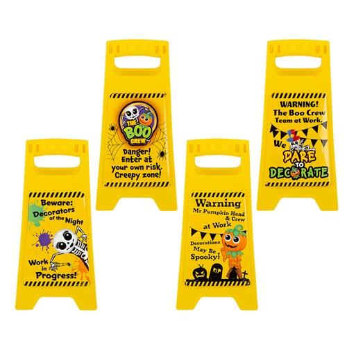 Boo Crew Halloween Warning Yellow Plastic Standing Frame Sign 24cm View 2