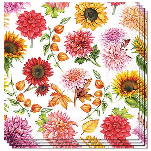 Autumn Blooming Floral Paper Luncheon Napkins 3 Ply 33cm - Pack of 20