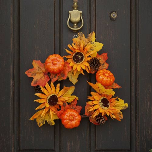 Autumn Floral Halloween Pumpkin Wreath Hanging Ornament Decoration 22cm