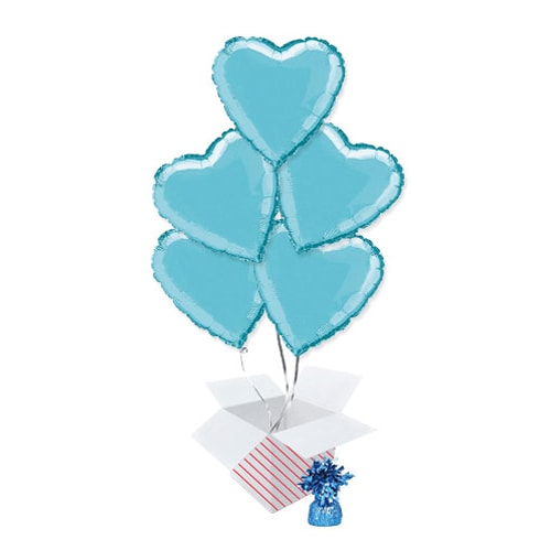 Baby Blue Heart Foil Helium Balloon Bouquet - 5 Inflated Balloons In A Box Product Image