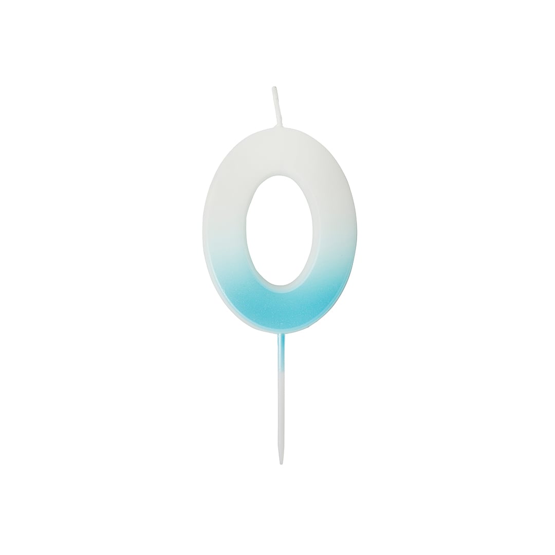 Baby Blue Ombre Number 0 Shaped Wax Pick Candle 6.2cm