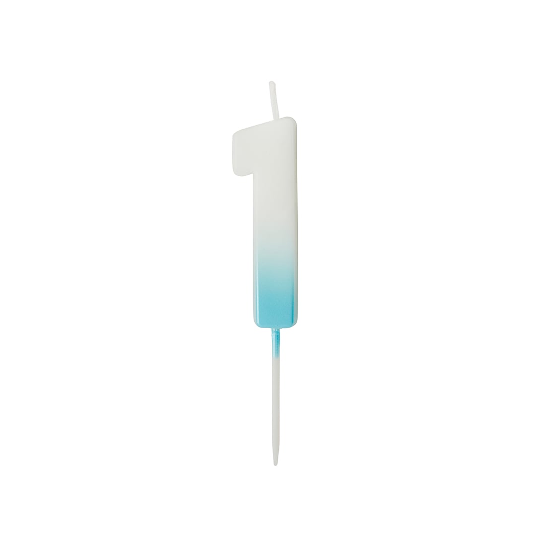 Baby Blue Ombre Number 1 Shaped Wax Pick Candle 6.2cm