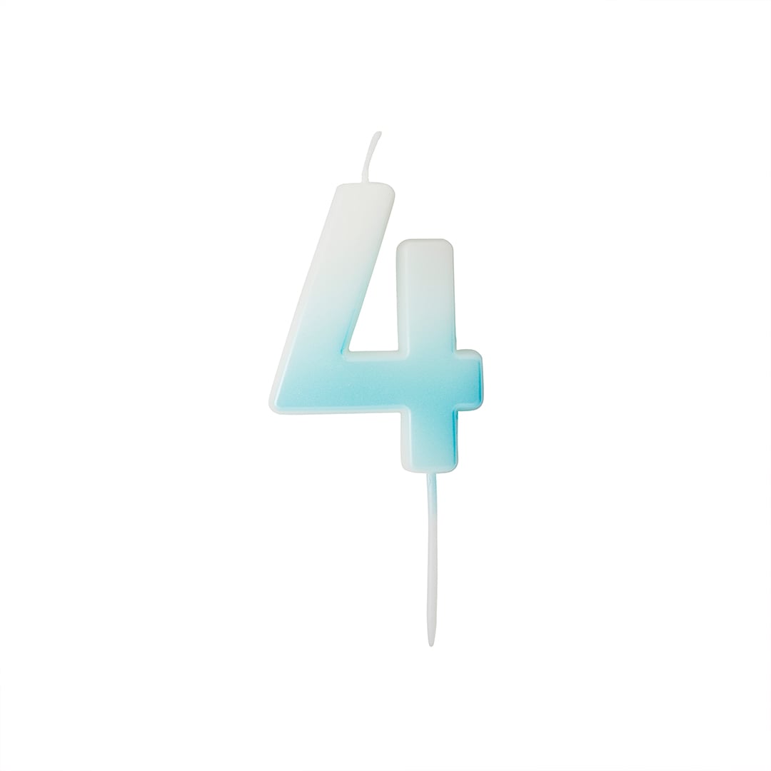 Baby Blue Ombre Number 4 Shaped Wax Pick Candle 6.2cm