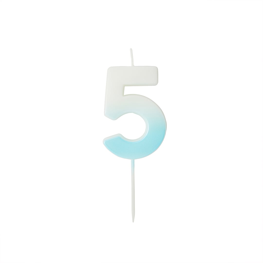 Baby Blue Ombre Number 5 Shaped Wax Pick Candle 6.2cm