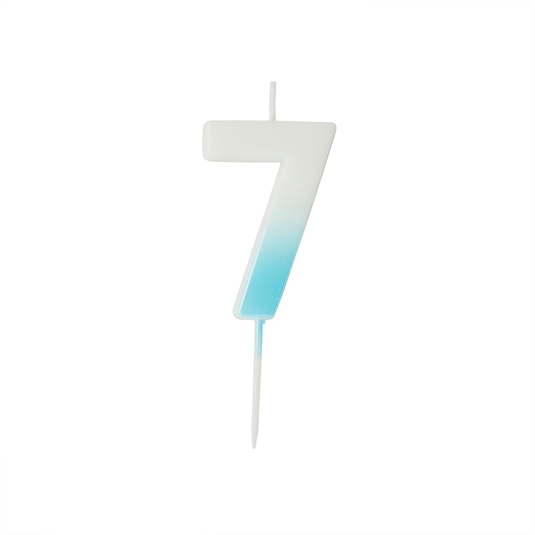 Baby Blue Ombre Number 7 Shaped Wax Pick Candle 6.2cm