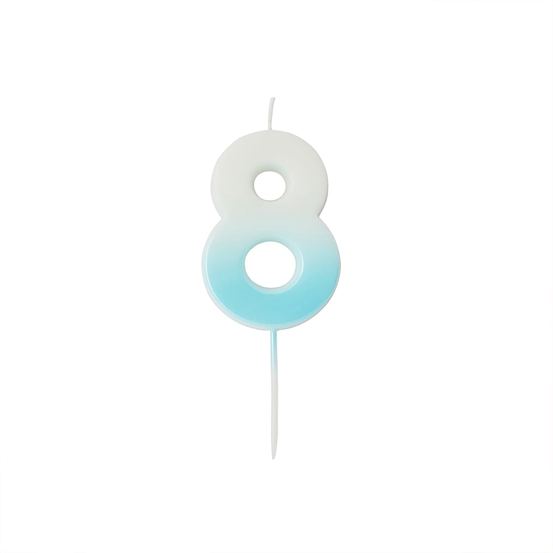 Baby Blue Ombre Number 8 Shaped Wax Pick Candle 6.2cm