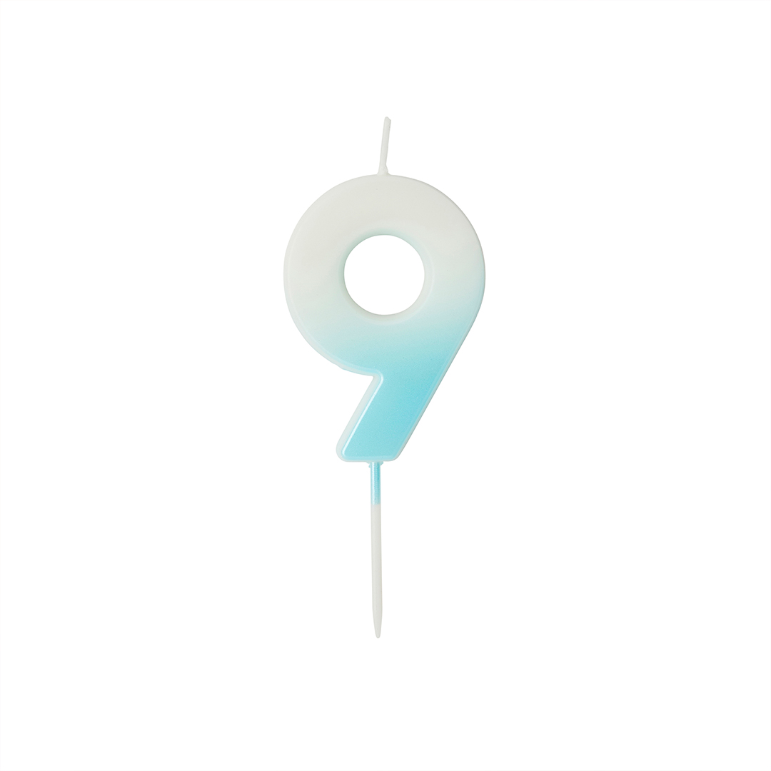 Baby Blue Ombre Number 9 Shaped Wax Pick Candle 6.2cm