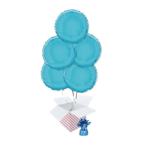 Baby Blue Round Foil Helium Balloon Bouquet - 5 Inflated Balloons In A Box Product Image