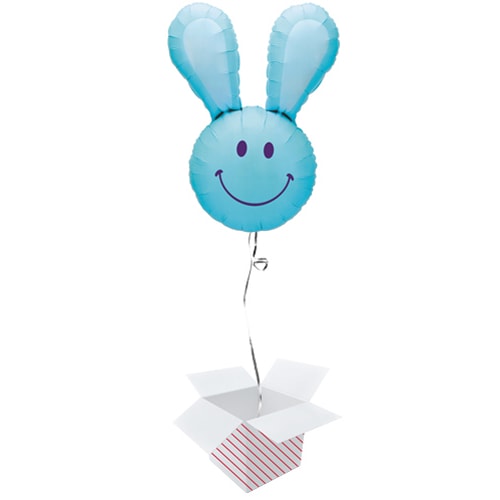 Baby Blue Smiling Bunny Easter Helium Foil Giant Balloon - Inflated Balloon in a Box Product Gallery Image