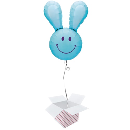 Baby Blue Smiling Bunny Easter Helium Foil Giant Balloon - Inflated Balloon in a Box Product Image