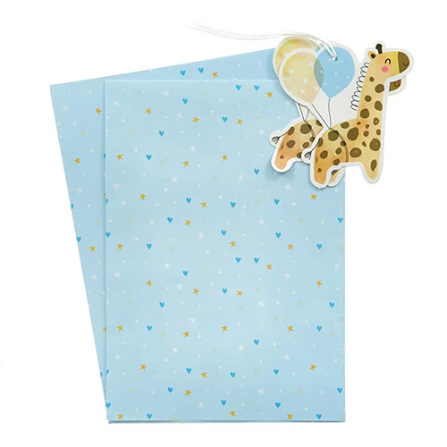 Baby Boy Blue Hearts Giraffe Gift Wrapping Paper Sheets with Tags - Pack of 2 Product Gallery Image