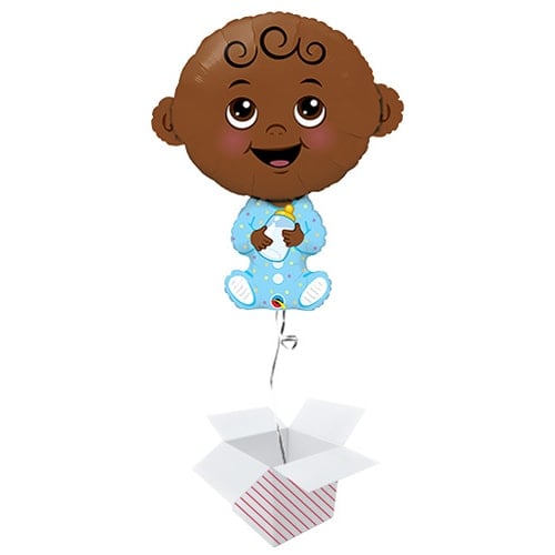 Baby Boy Dark Skin Tone Helium Foil Giant Qualatex Balloon - Inflated Balloon in a Box Product Image