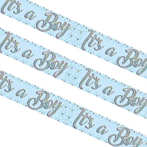 Baby Boy Pastel Blue Holographic Foil Banner 260cm Product Gallery Image