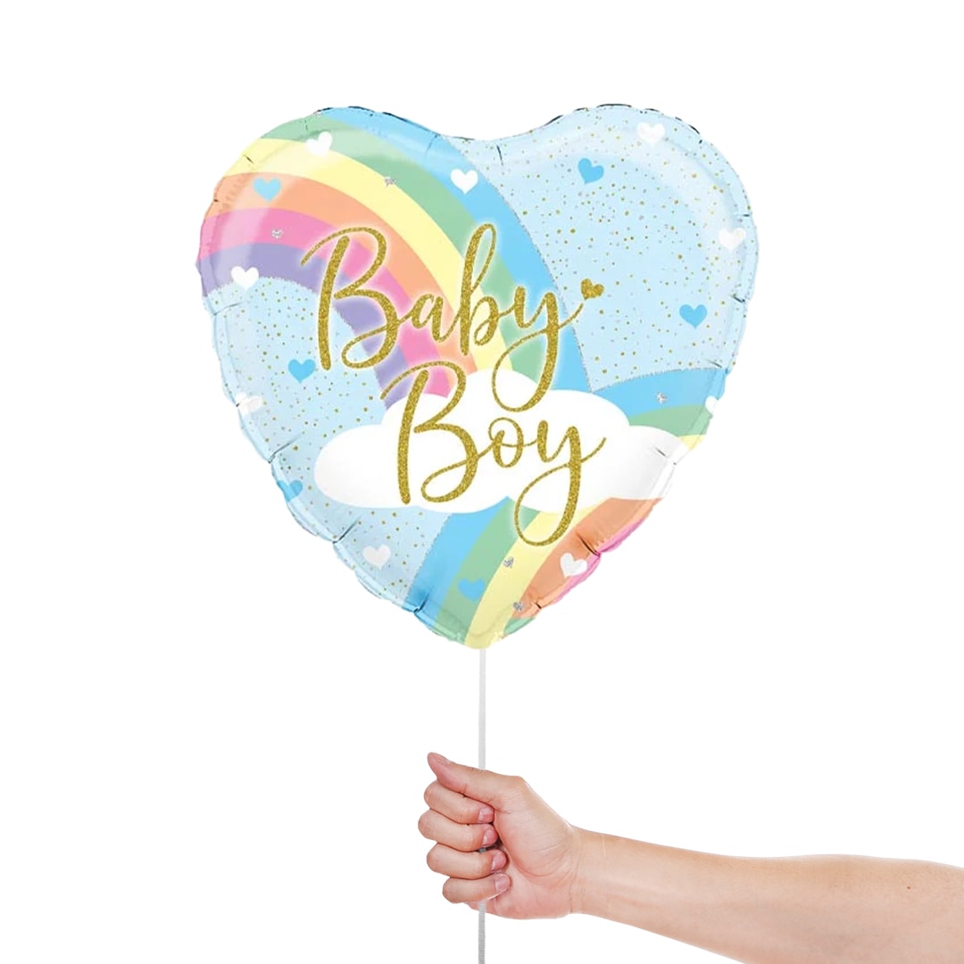 Baby Boy Pastel Rainbow Heart Shape Holographic Foil Helium Balloon 46cm / 18 in Product Gallery Image