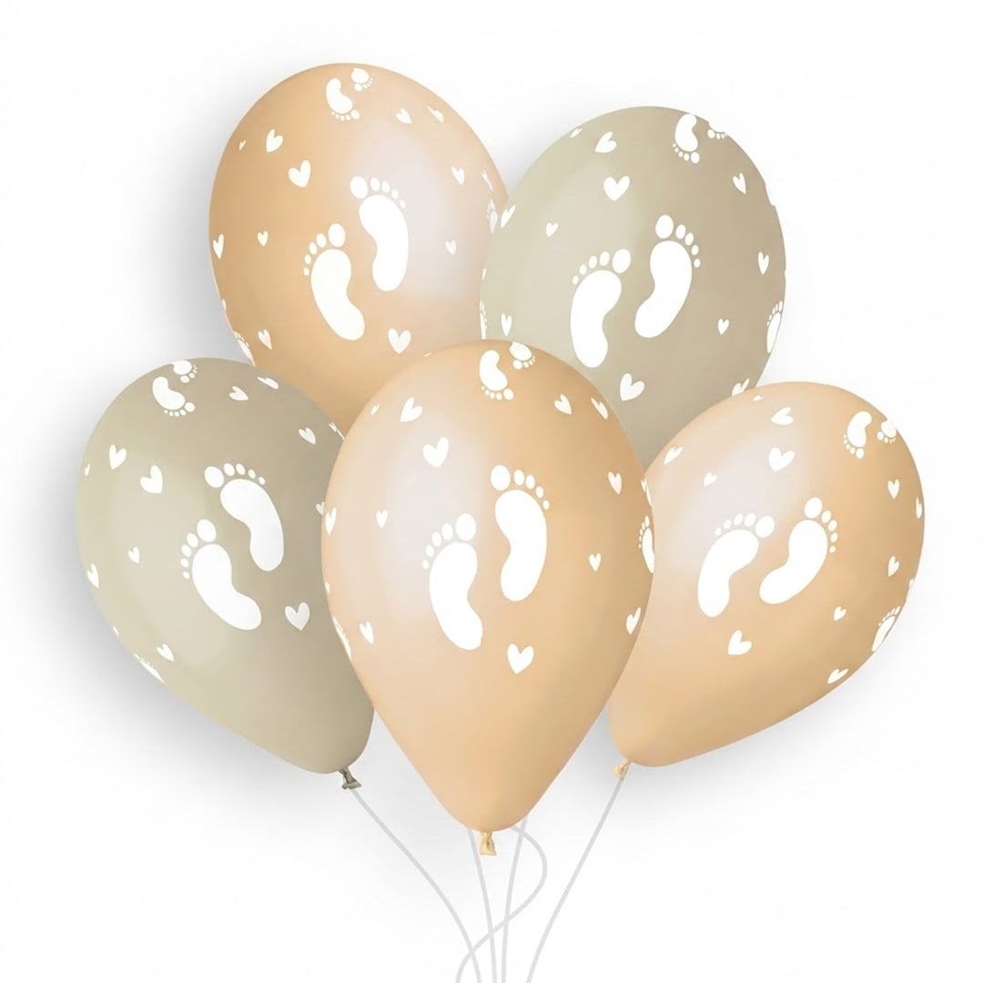 Baby Feet Print Neutral Colours Latex Balloon 33cm / 13 in - Single