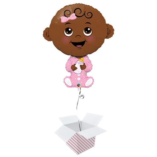 Baby Girl Dark Skin Tone Helium Foil Giant Qualatex Balloon - Inflated Balloon in a Box