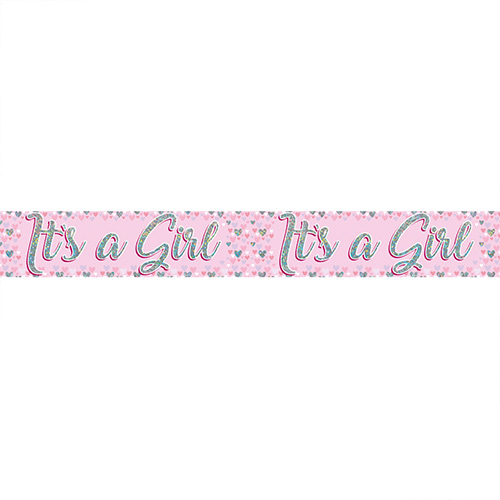 Baby Girl Pastel Pink Holographic Foil Banner 260cm Product Gallery Image
