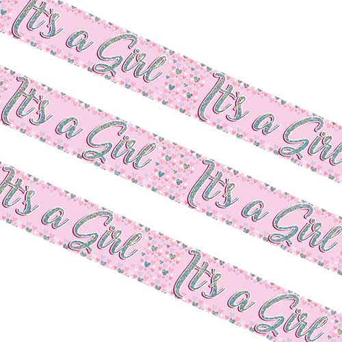 Baby Girl Pastel Pink Holographic Foil Banner 260cm Product Gallery Image