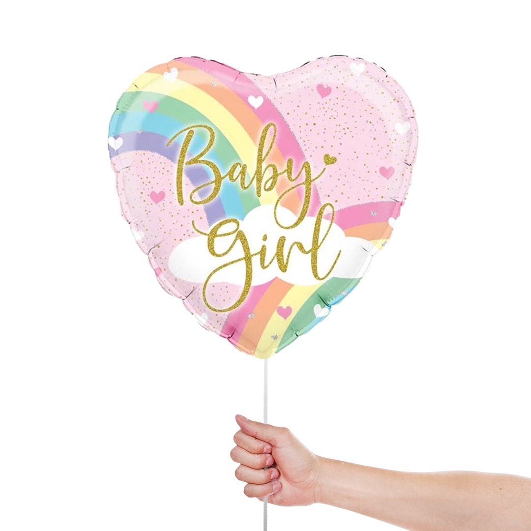 Baby Girl Pastel Rainbow Heart Shape Holographic Foil Helium Balloon 46cm / 18 in Product Gallery Image