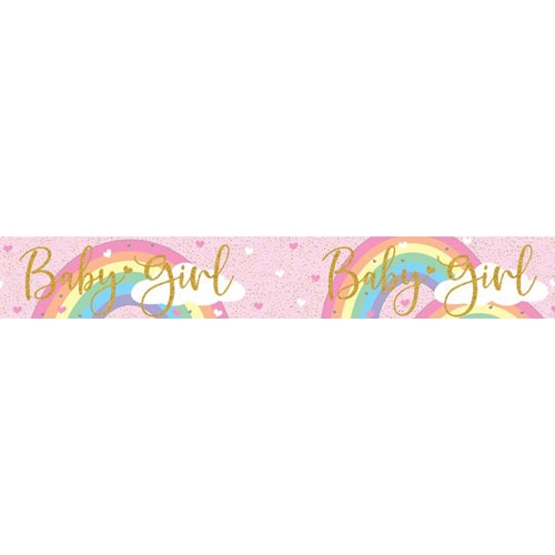 Baby Girl Pastel Rainbow Holographic Foil Banner 274cm Product Image