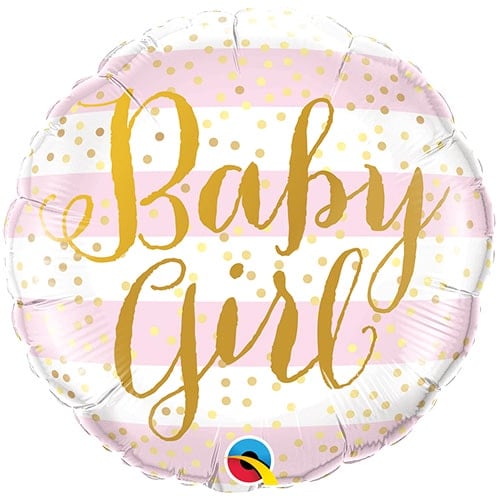 Baby Girl Pink Stripes Round Foil Helium Qualatex Balloon 46cm / 18 in Product Image