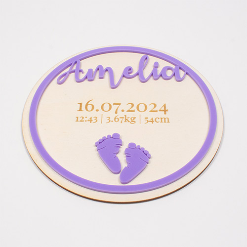Baby Name Keepsake Plaque Round Decoration Sign 22cm Product Gallery Image