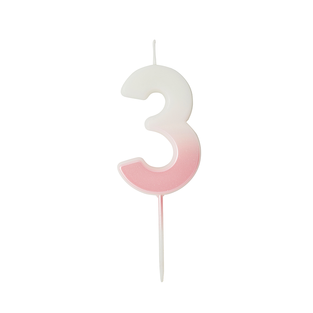 Baby Pink Ombre Number 3 Shaped Wax Pick Candle 6.2cm